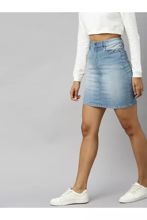 Roadster Blue Washed Denim Straight Skirt