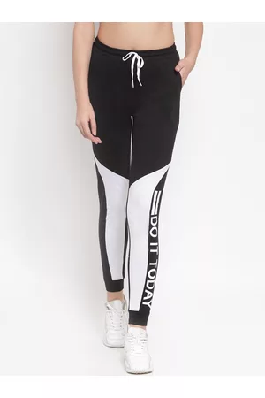 Boston Club Women Black & White Colourblocked Pure Cotton Joggers