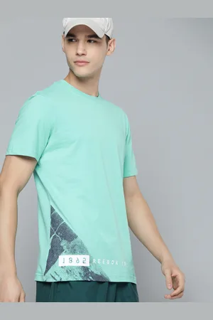 Reebok Men Green Brand Logo Printed Pure Cotton Slim Fit Performance T-shirt