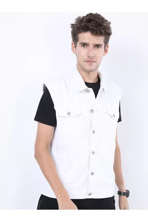 LocoMotive Men White Washed Solid Crop Denim Jacket