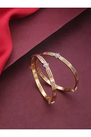 Priyaasi Set of 2 Silver-Toned Gold-Plated AD Studded Handcrafted Bangles
