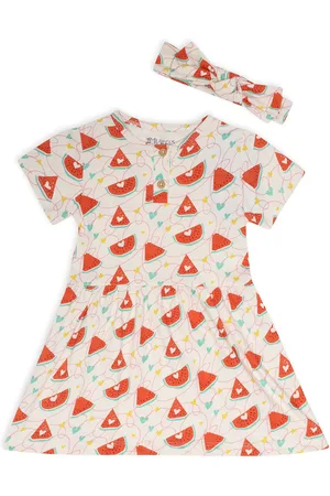 MiArcus Girls Red A-Line Cotton Dress With Hairband