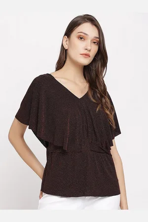 Latin Quarters Women Black & Maroon Self Design Nylon Cinched Waist Top