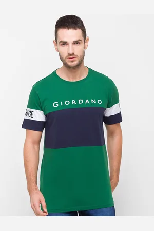 Giordano Men Green & Blue Colourblocked Slim Fit Cotton T-shirt