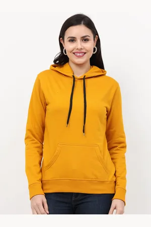Fleximaa Women Mustard Hooded Sweatshirt
