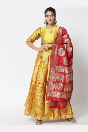 Pink Semi-Stitched Lehenga & Blouse with Dupatta