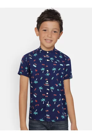 Lifestyle Boys Navy Blue Regular Fit Printed Casual Shirt