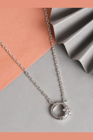 CLARA Women 925 Sterling Silver Rhodium-Plated & White CZ-Studded Pendant With Chain