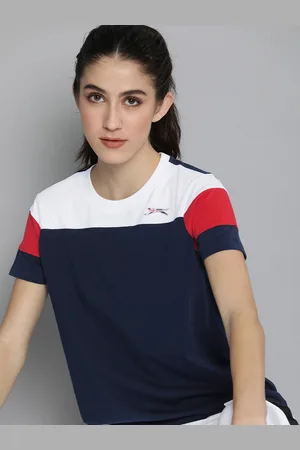 Slazenger Women Navy Blue & White Colourblocked Pure Cotton Applique T-shirt
