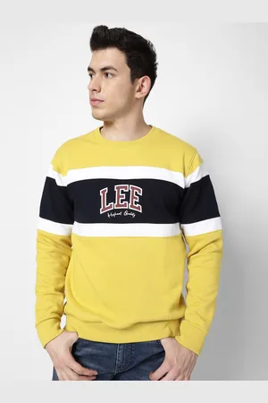 Lee Men Mustard Colourblocked Detachable Hood Cotton Sweatshirt