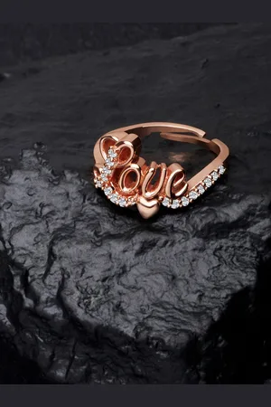 Ami Rose Gold-Plated White CZ-Studded Contemporary Adjustable Finger Ring