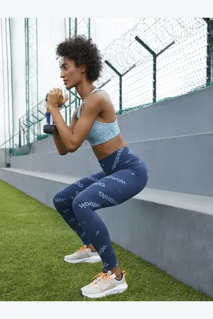 Reebok Women Blue Printed RI Cotton Training High-Rise Tights