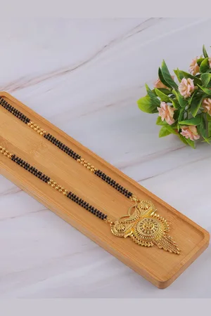 Brandsoon Gold-Plated & Black Beaded Traditional Mangalsutra