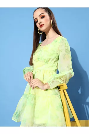 KASSUALLY Women Green Tie and Dye Babydoll Dress