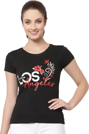 PROTEENS Women Black & Red Printed Cotton T-shirt