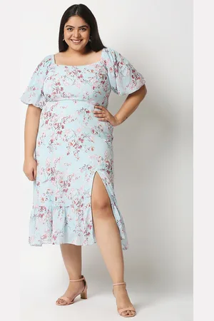 20Dresses Blue Floral Chiffon A-Line Midi Dress