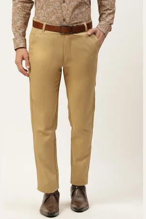 SOJANYA Men Khaki Self-Striped Smart Formal Trousers