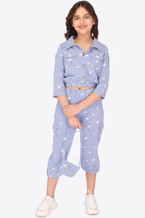 CUTECUMBER Girls Blue & White Checked Top with Capris