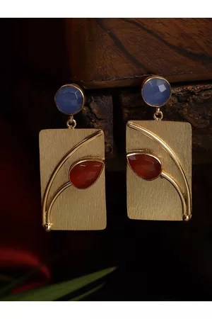Berserk Women Gold-Toned & Blue Contemporary Drop Earrings