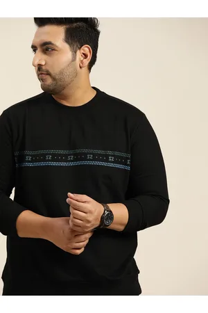 Sztori Men Plus Size Black Printed Hooded Sweatshirt