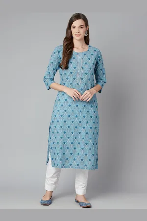 Divena World Women Blue Geometric Embroidered Gotta Patti Floral Kurta
