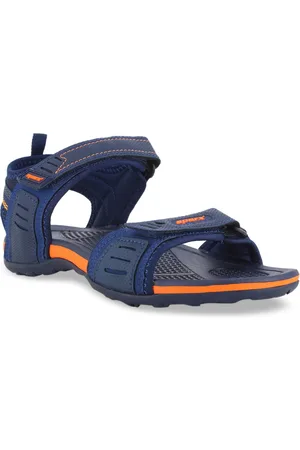 men navy blue neon orange floater sandals