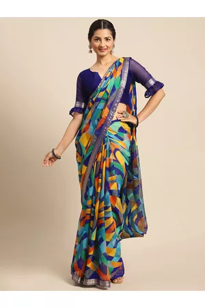 Satrani Multicolor Abstract Print Zari Woven Design Border Saree