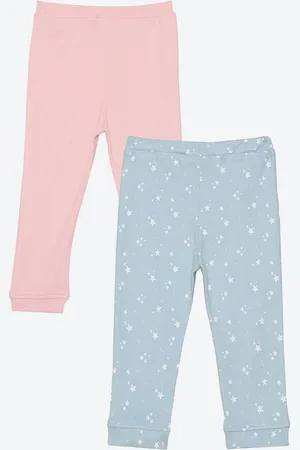 YK Infants Girls Pack of 2 Blue & Pink All Over Star Printed Joggers