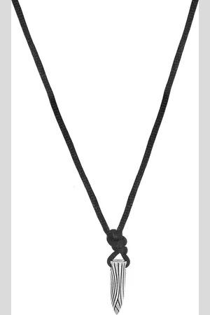 OOMPH Men Silver-Toned Bullet-Shaped Pendant With Black Fashion Chain