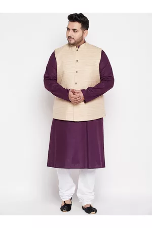 Vastramay Size Men Purple Kurta with Churidar & With Nehru Jacket