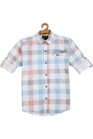 CAVIO Boys White Buffalo Checks Checked Casual Shirt