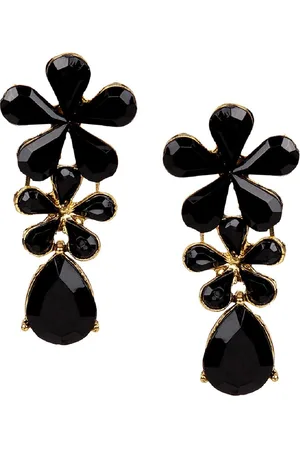 ANIKAS CREATION Black & Gold-Plated Handcrafted Floral Drop Earrings