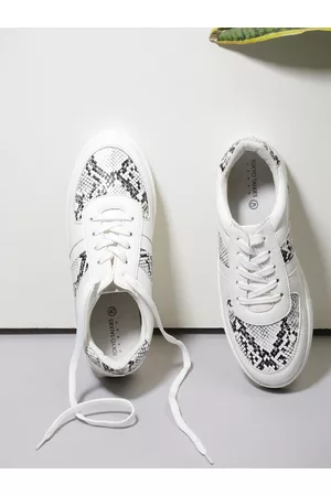 Tokyo Talkies Women White Animal Skin Printed PU Sneakers