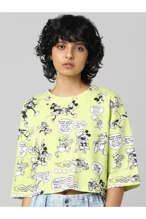 ONLY Women Green Mickey Mouse Printed T-shirt