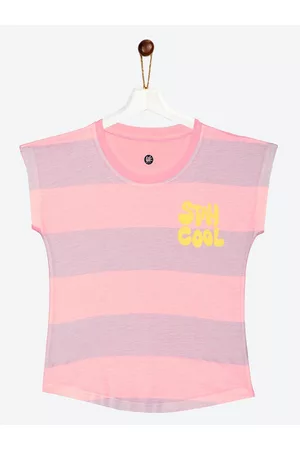 YK Girls Pink & Lavender Striped Extended Sleeves Top
