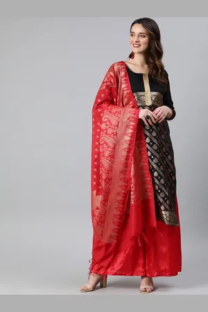Rajnandini Black & Red Woven Design Banarasi Silk Blend Unstitched Dress Material