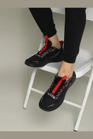 Red Chief Men Black Mesh Running Lace-Up Sports Shoes