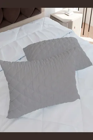 AVI Set Of 2 Grey Quilted Microfiber Pillows