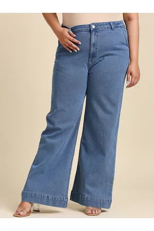 High Star Women Plus Size Blue Wide Leg High-Rise Stretchable Jeans