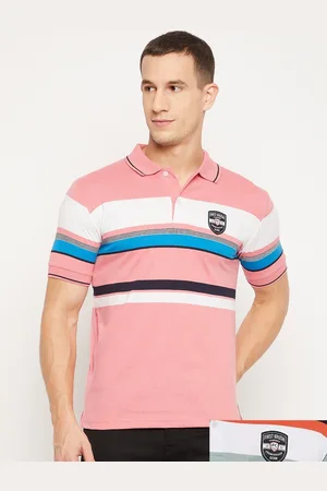 FirstKrush Men Pink & White Pack Of 2 Striped Polo Collar T-shirt