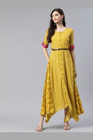 Rangriti Women Bandhini Printed Ethnic Maxi Dress with Belt