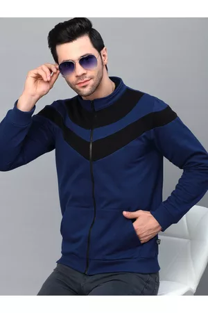 Rigo Men Blue Colourblocked Fleece Lightweight Outdoor Open Front Jacket