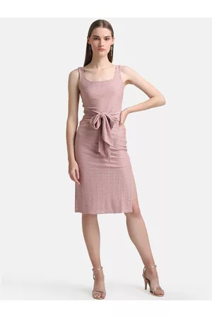 Kazo Pink Knitted Schiffli Midi Dress