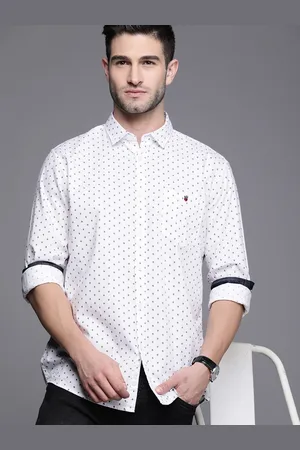 Louis Philippe Men White Slim Fit Printed Casual Shirt