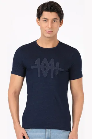 Lee Men Navy Blue Typography Printed Slim Fit T-shirt