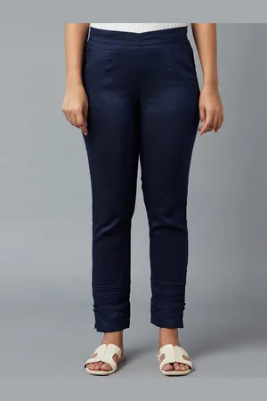 Elleven Women Navy Blue Slim Fit Solid Trousers