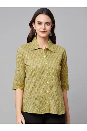 Divena World Women Olive Green Comfort Floral Printed Casual Shirt