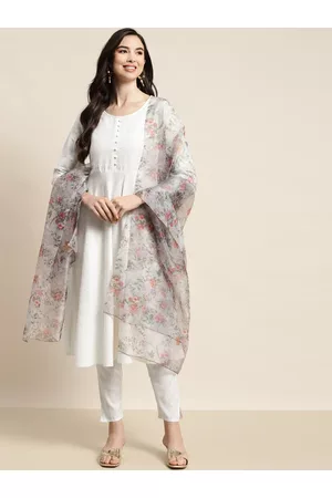Jompers Women Off White Ethnic Motifs Sequinned Kurta with Trousers & With Dupatta