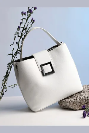 Campus Sutra White PU Oversized Structured Satchel with Tasselled