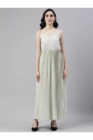 Campus Sea Green Accordion Pleated Maxi Dress